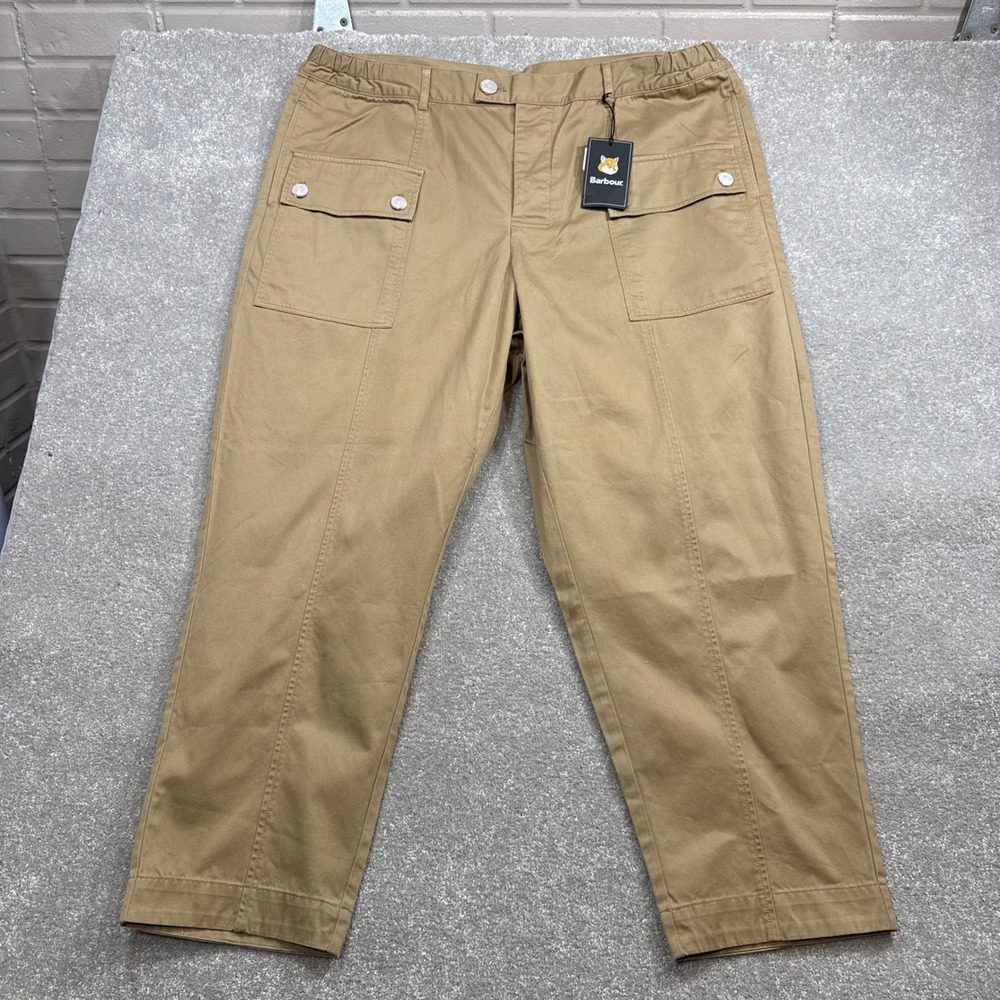 Barbour Maison Kitsune Cargo Trousers Trench Tan Khaki Pants Ankle NWT 42x32 - Picture 3 of 14